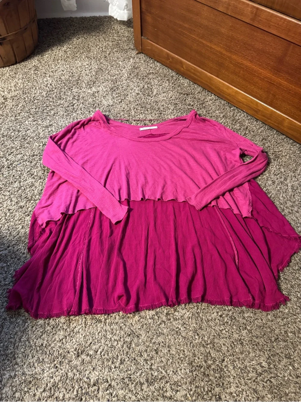 Free People Two-Tone Layered Scoop Neck Long Sleeve Top - Hot Pink - Picture 1 of 2